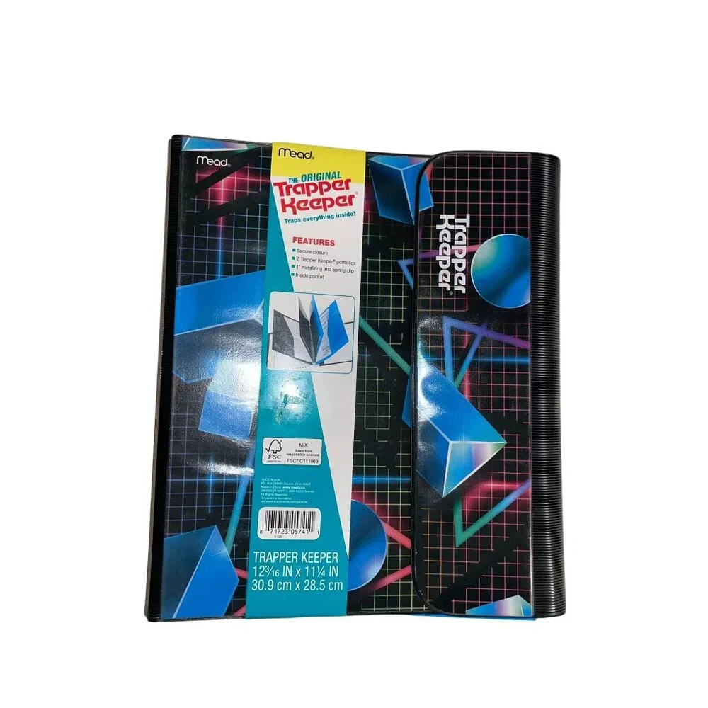 Mead Trapper Keeper NEW Black Pink Blue Geometric